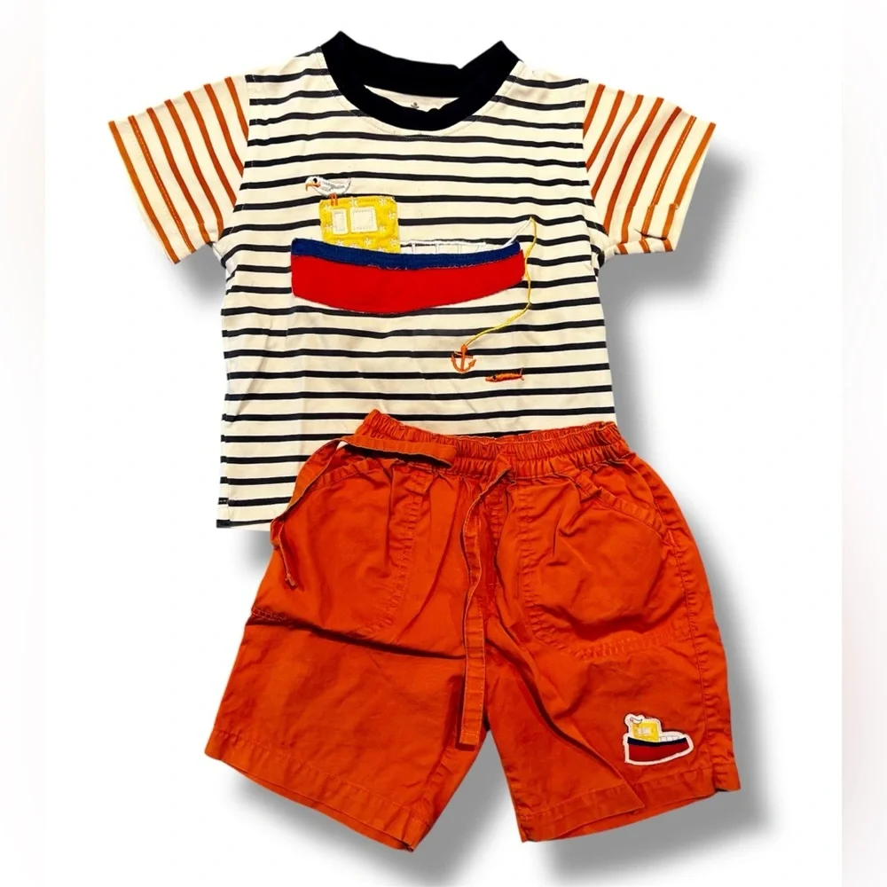 GUC Striped Boat Tee and Orange Shorts Set (2-3 years)
